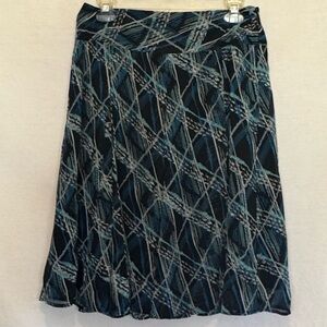 F-125 Apostrophe Black Blue‎ & Cream Lined MIDI Skirt Size 2